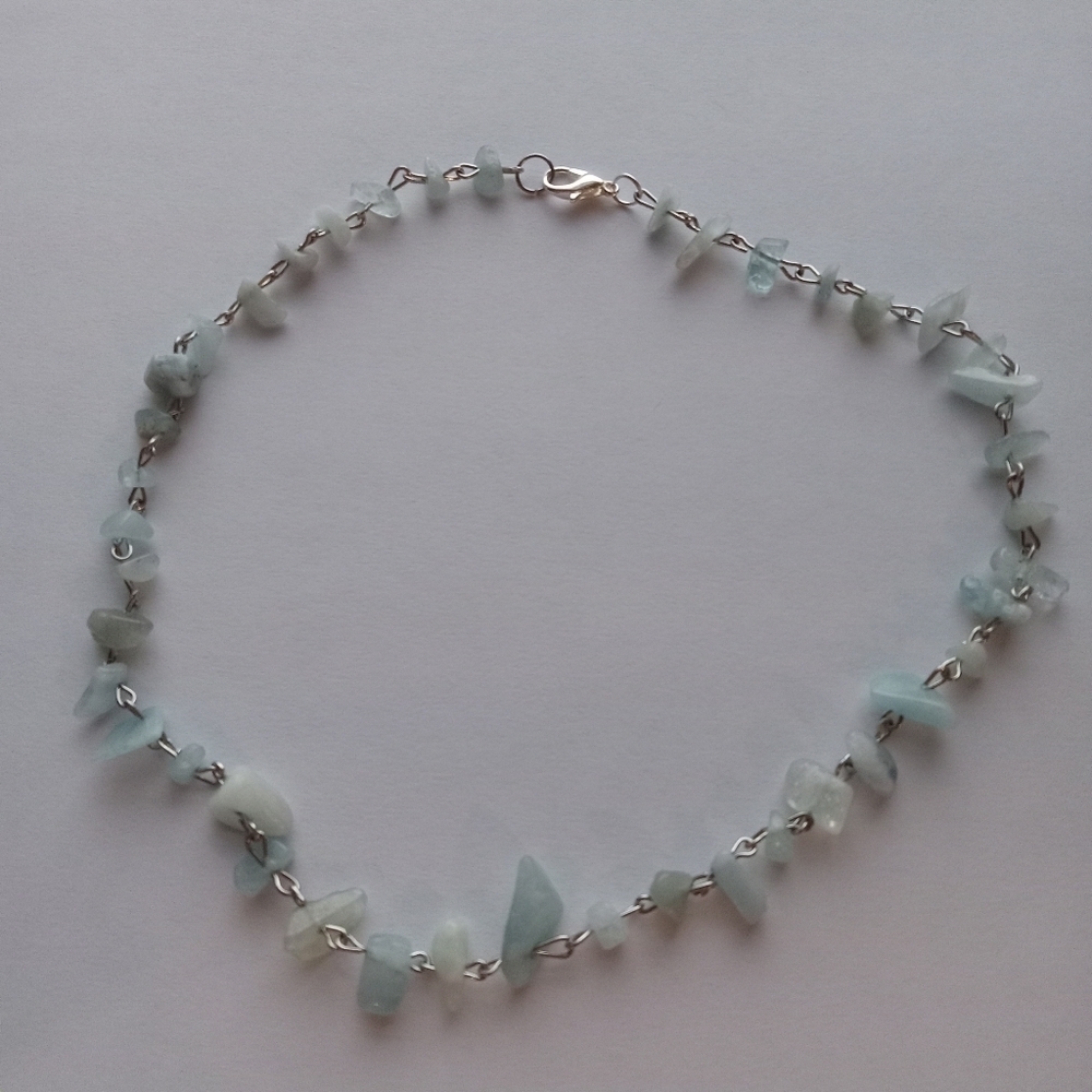 Aquamarine stone chip loose choker / necklace bohemian western y2k